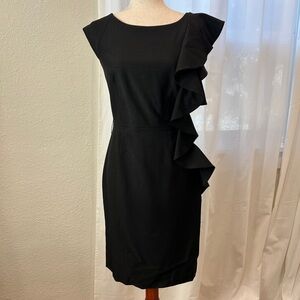 Isabella DeMarco Tahari Levine Elegant Black Dress with Ruffle Accent